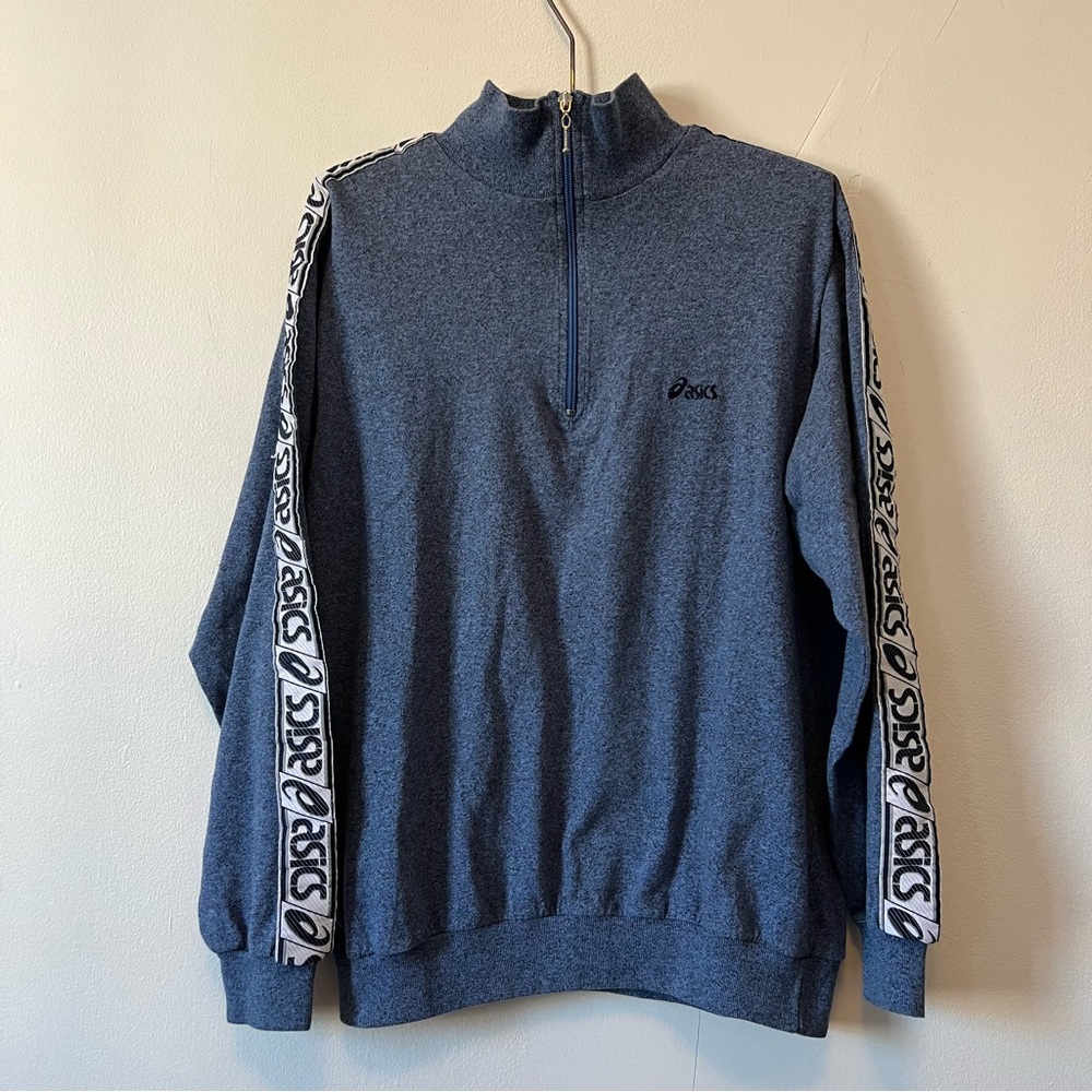 Vintage Asics Men's Blue Zip Up Sweater Made in Italy Size Large